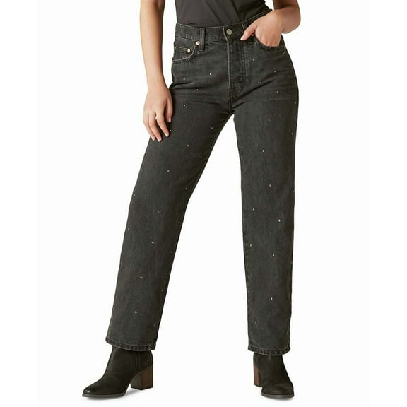 Lucky Brand Womens Legend Diamond Hallow Loose Fit Jeans, Black, 6