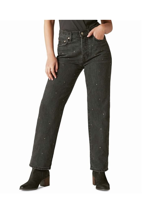 Womens Legend Diamond Hallow Loose Fit Jeans, Black, 6