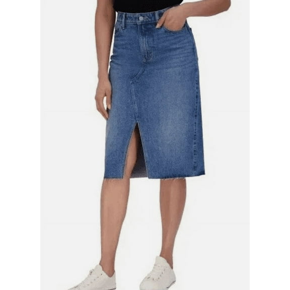 Lucky Brand Women's Asymmetrical Front Slit Denim Midi Skirt (Blue, 12)