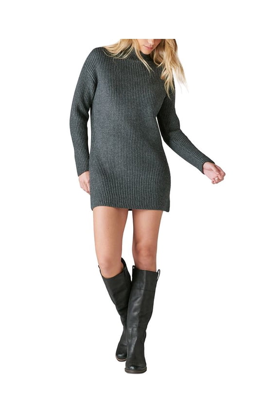 Womens Mock Neck Knit Sweater Dress, Gray Heather, XX-Large