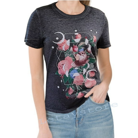 Lucky Brand Women's Moon and Flowers Graphic Print Classic Cotton Blent T-Shirt