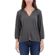 Lucky Brand Womens Notch V-Neck Sandwash Top, Blackened Pearl Gray, Small