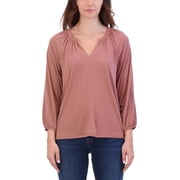 Lucky Brand Womens Notch V-Neck Sandwash Top US, Alpha, Small, Regular, Regular, Rose Brown