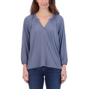 Lucky Brand Womens Notch V-Neck Sandwash Top _ X-Small, Blue