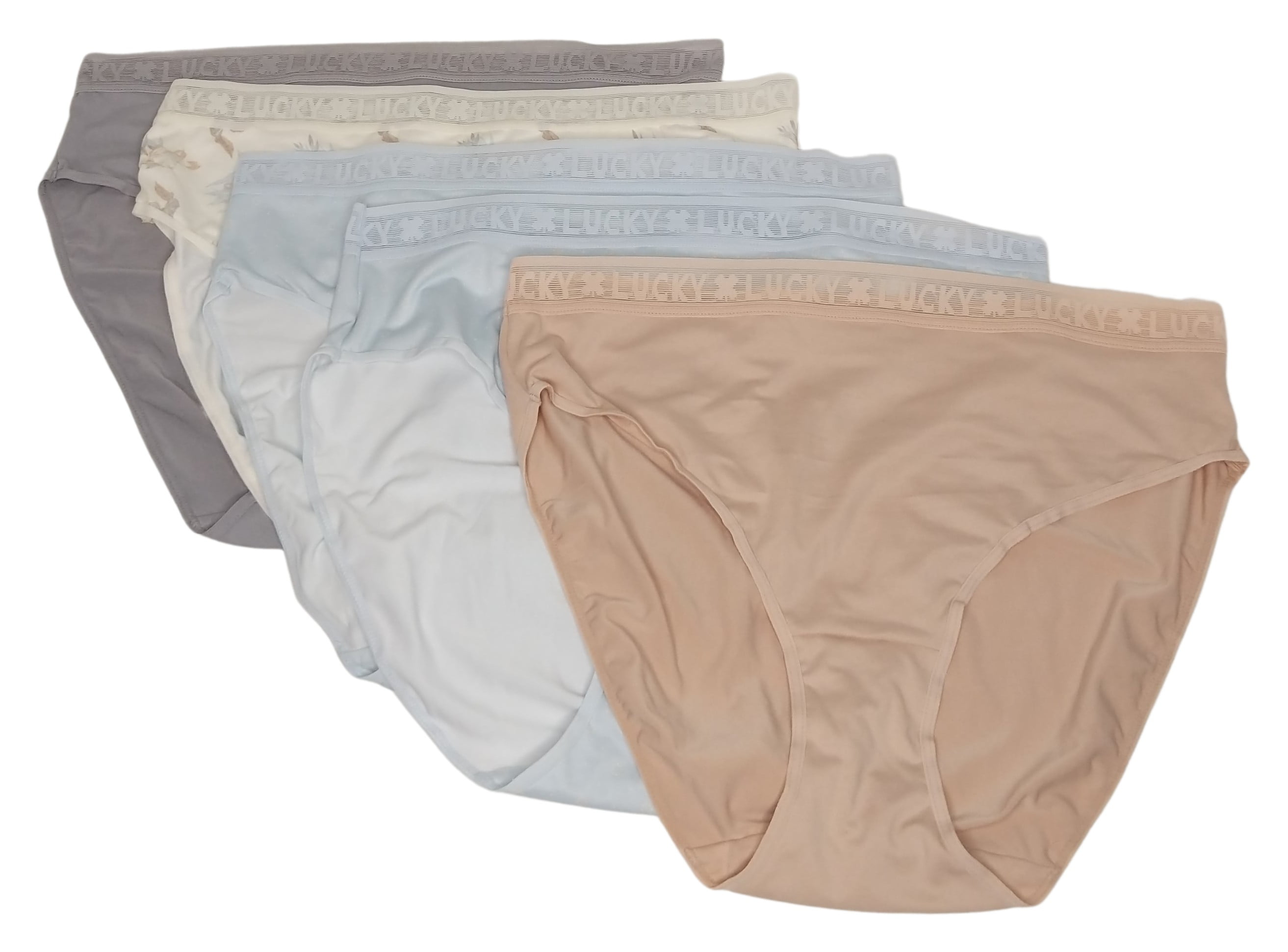 Lucky Brand Women's Underwear Hi Cut 5 Pack Blues Ex-Large Full Cover Ultra  Soft