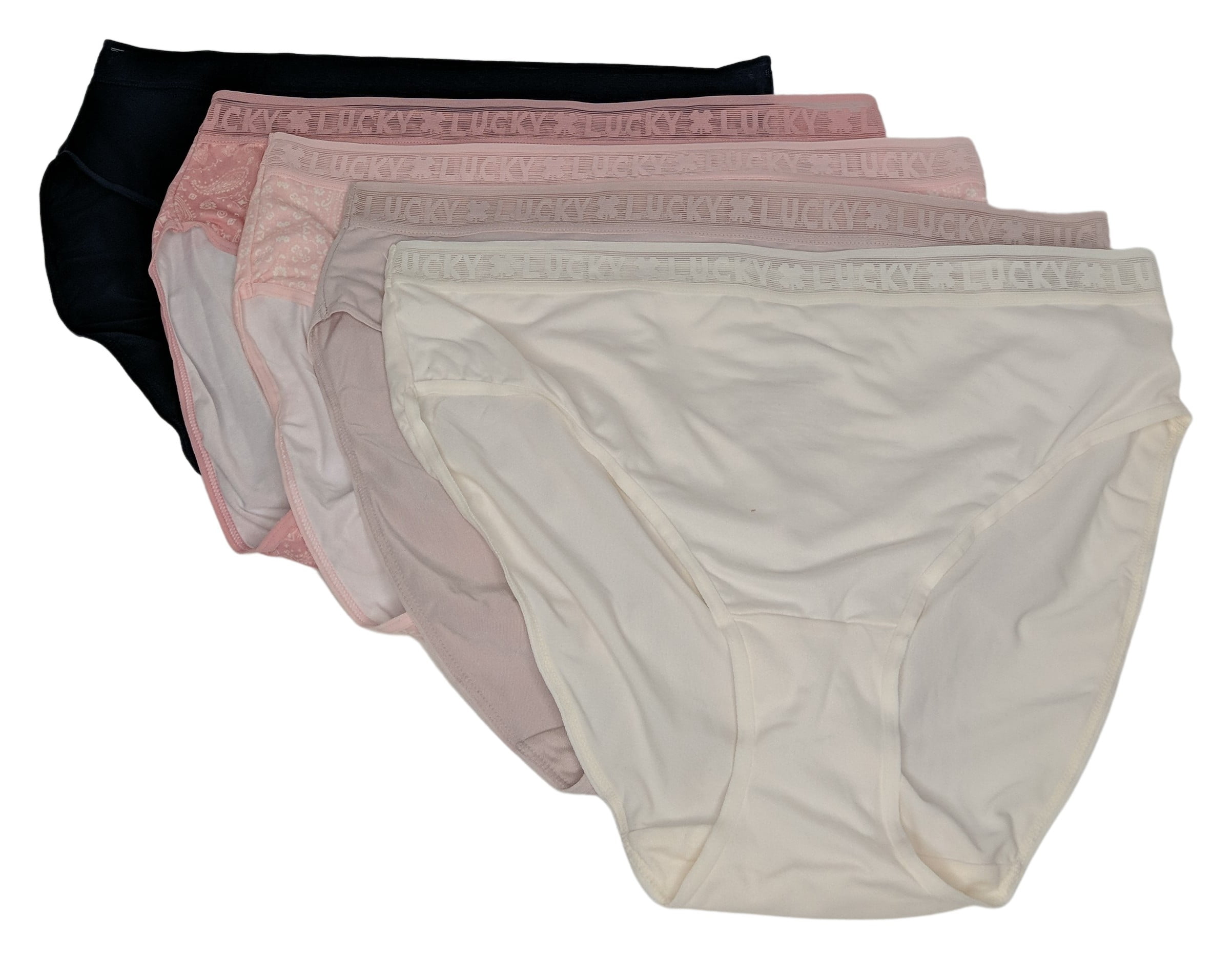 Lucky Brand Women's Panties Sz M Reg Hi Cut 5-pack Blue Ivory Multi