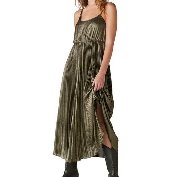 Lucky Brand Womens Pleated Party Midi Dress, Metallic, Medium