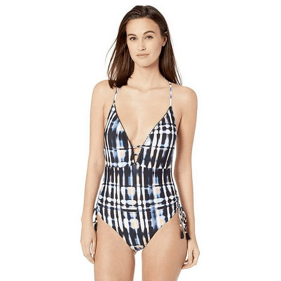 Lucky Brand Women's Plunge Front One Piece Swimsuit, Black, Size Medium