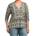 thumbnail image 1 of Lucky Brand Women's Plus Bohemian Block Textured Floral Print Tunic Top-Black / 1X, 1 of 5