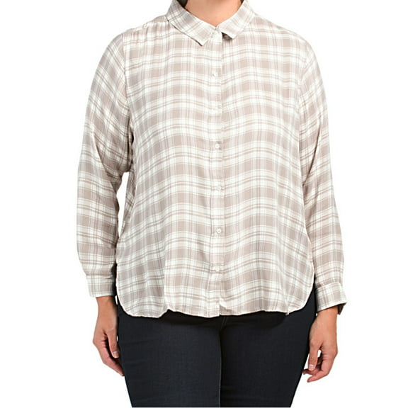 Lucky Brand Women's Plus Classic Collar Plaid Button Down Shirt-Taupe / 3X
