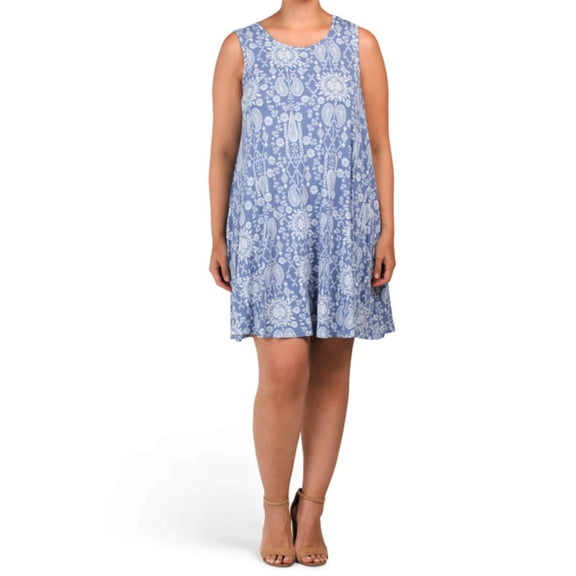 Lucky Brand Women's Plus Paisley Print Sleeveless Swing Mini Dress-Blue / 1X