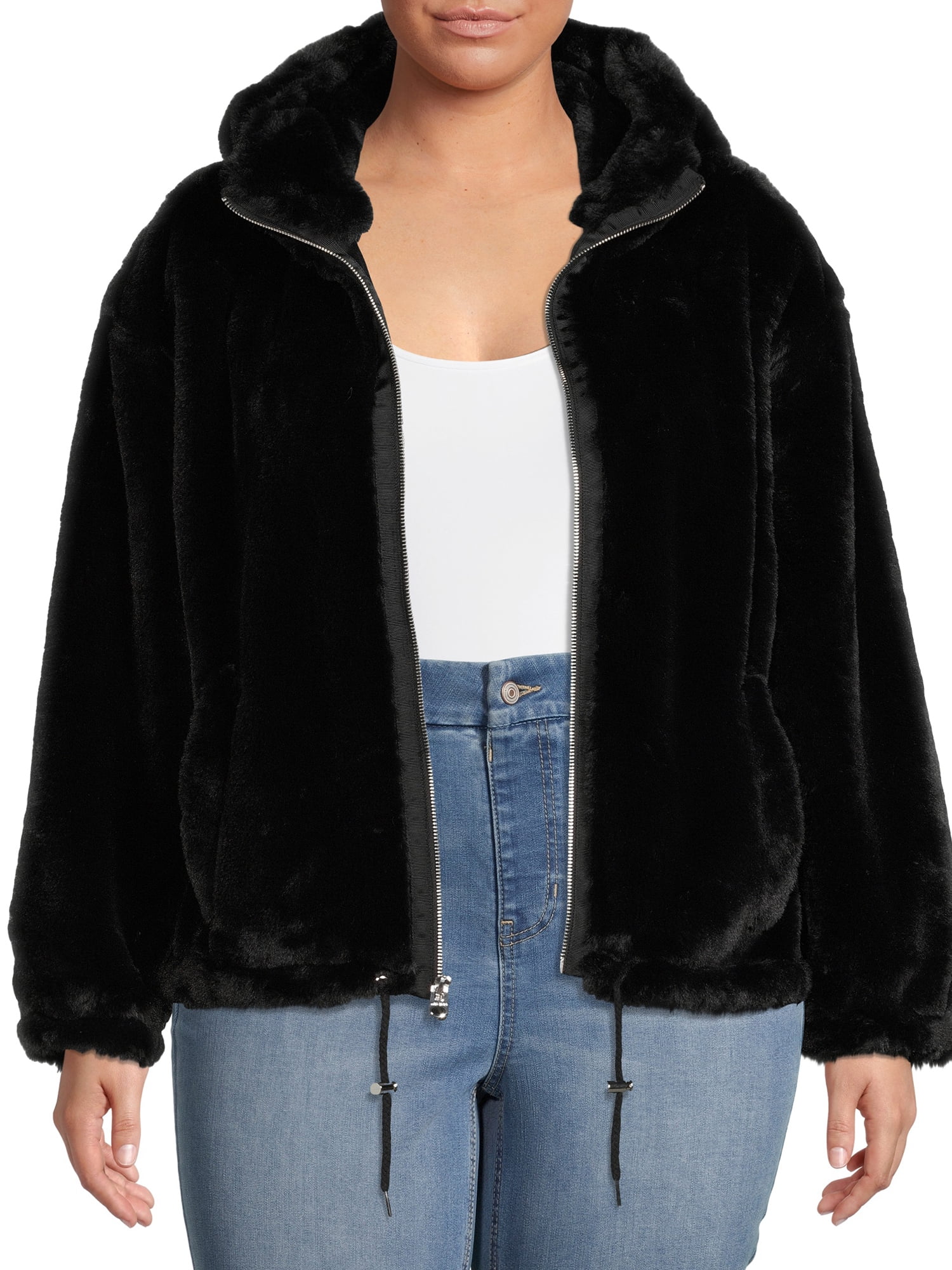 Lucky Brand Women's Plus Size Faux Fur Hooded Jacket Lucky Brand Women's Plus Size Faux Fur Hooded Jacket