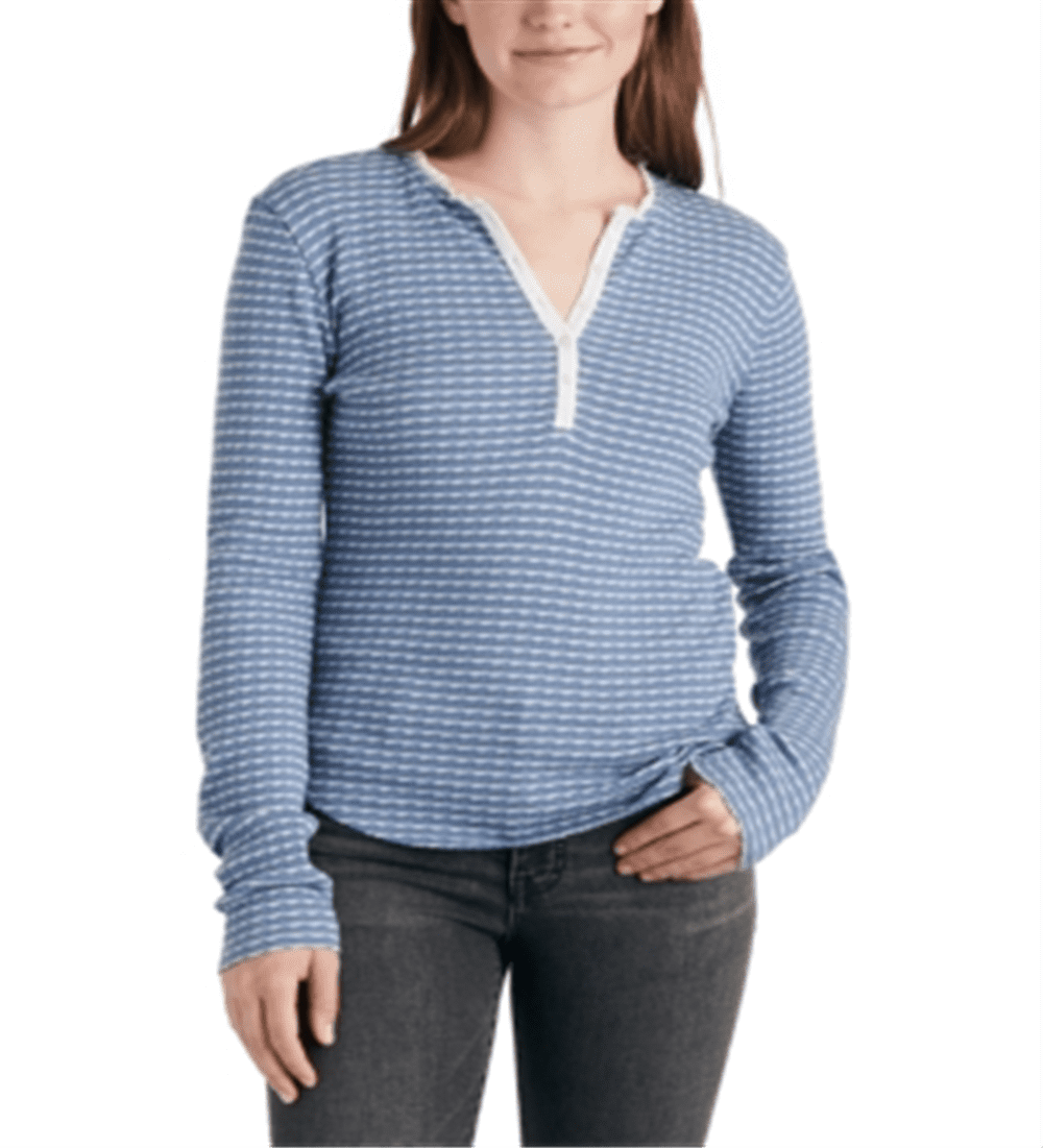 Lucky Brand Women's Pointelle Striped Henley Top Blue Size XL