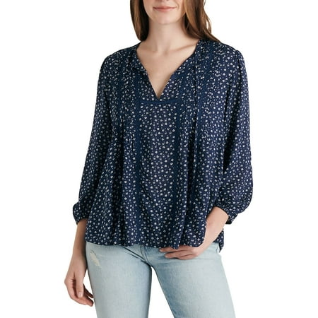 Lucky Brand Women's Printed Pleated Top Blue Size Large