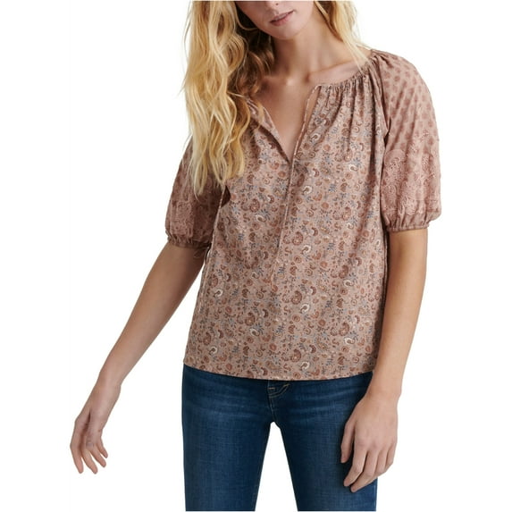 Lucky Brand Women's Printed Vivienne Top, Tan Multi, Small
