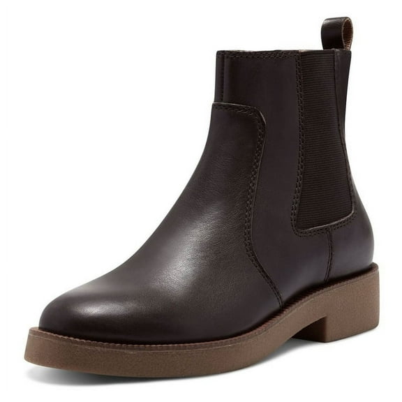 Lucky Brand Ressy Black Leather Almond Toe Chelsea Style Block Heel Ankle Boots (Black, 6.5)