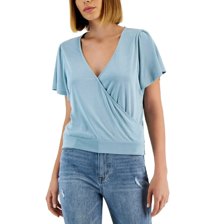 Lucky Brand Women's Sandwash Faux Wrap T-Shirt Blue Size X-Large