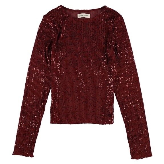 Lucky Brand Womens Sequin Knit Top Embellished T-Shirt, Red, Small
