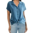 thumbnail image 1 of Lucky Brand Women's Short Sleeve Tie Front Button Down Denim Shirt, 1 of 3