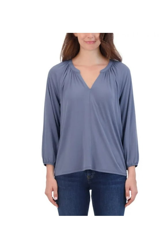 Women's Size Medium (8-10) 3/4 Sleeve Sandwash Top, Blue