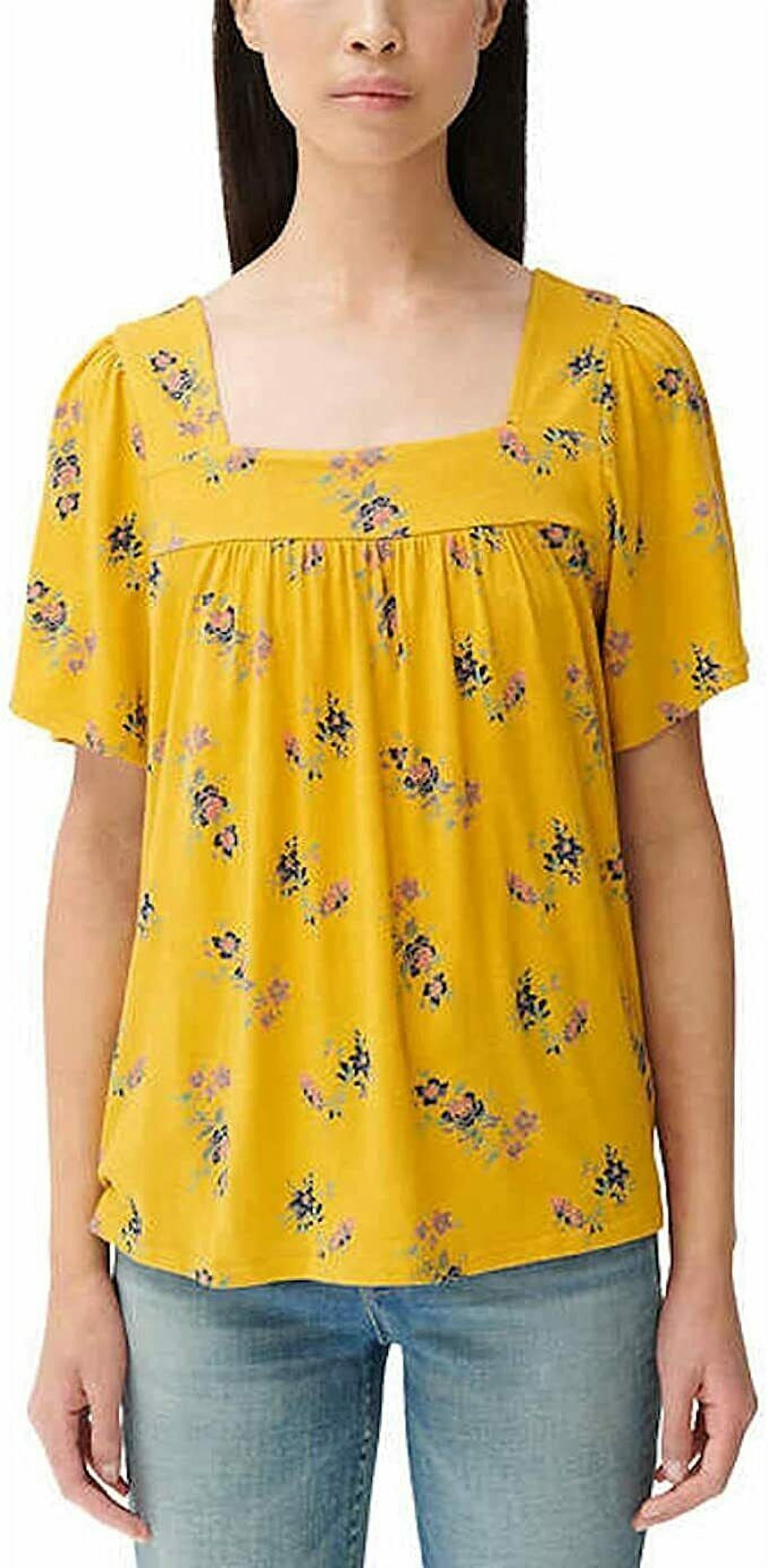 Lucky Brand Women's Square Neck Floral Short Sleeve Shirt, Variety  (M,Mustard Floral) 