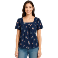 thumbnail image 1 of Lucky Brand Women’s Square Neck Short Sleeve Shirt, Navy Floral Small, 1 of 3