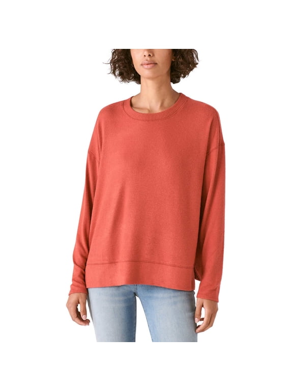 Women's Super Soft Cloud Jersey Lightweight Sweater Cozy Crewneck Top-Orange / S