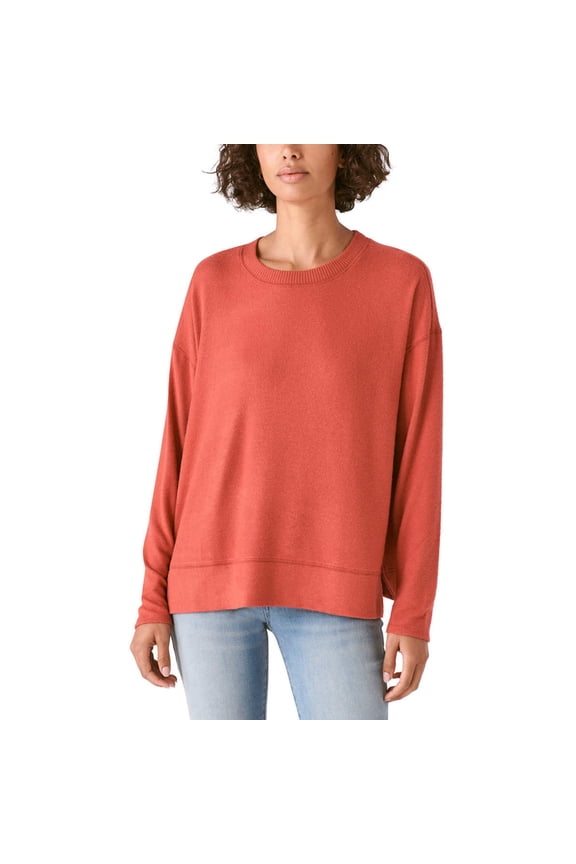 Women's Super Soft Cloud Jersey Lightweight Sweater Cozy Crewneck Top-Orange / S
