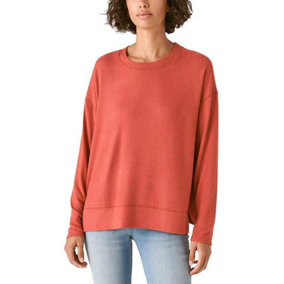 Lucky Brand Women's Super Soft Cloud Jersey Lightweight Sweater Cozy Crewneck Top-Orange / XXL