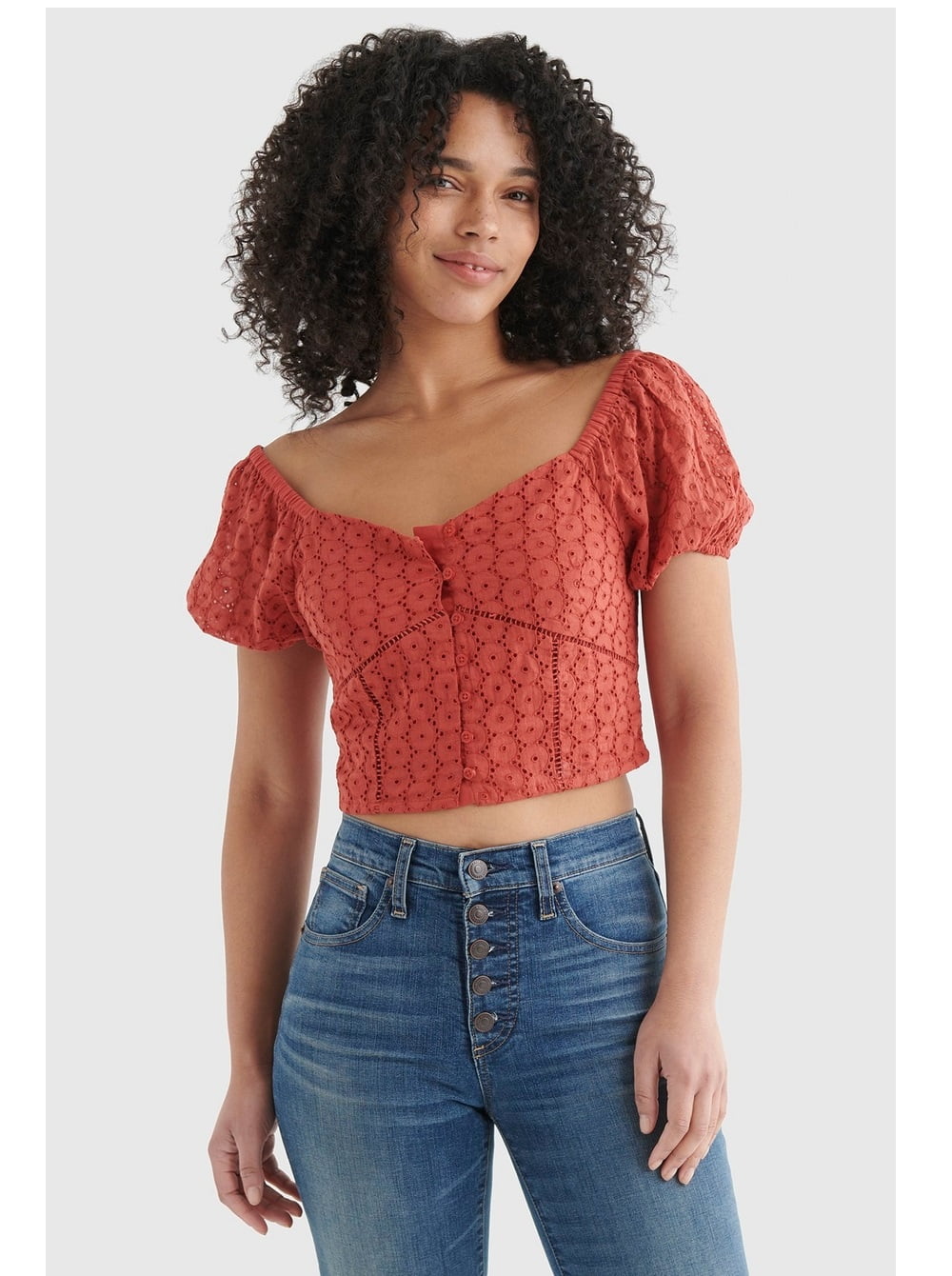 Lucky Brand Women's Sweetheart Lace Crop Top Red Size XXL 