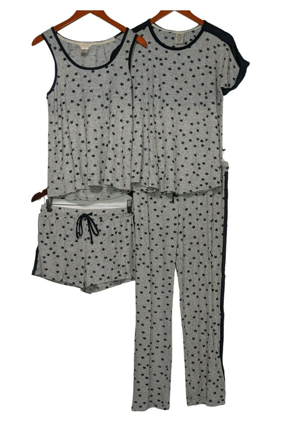 Women's Sz S 4 Pieces Tee Tank Shirt Pant Pajama Set Gray