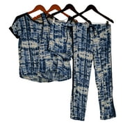 Lucky Brand Womens Sz S Printed 4 Piece Pajama Set Blue