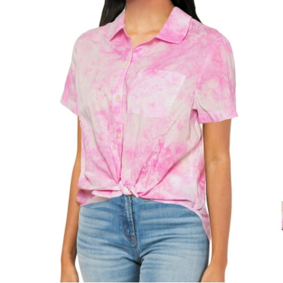 Lucky Brand Women's Tie Dye Print Cotton Button Down Tie Front Shirt