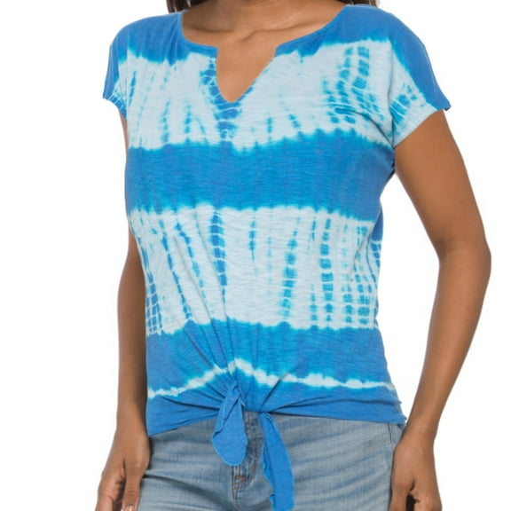 Lucky Brand Women's Ultra Soft Lightweight Cotton Blend Tie-Dye Print Tie Front T-Shirt Top
