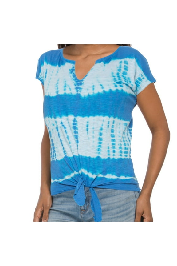 Women's Ultra Soft Lightweight Cotton Blend Tie-Dye Print Tie Front T-Shirt Top