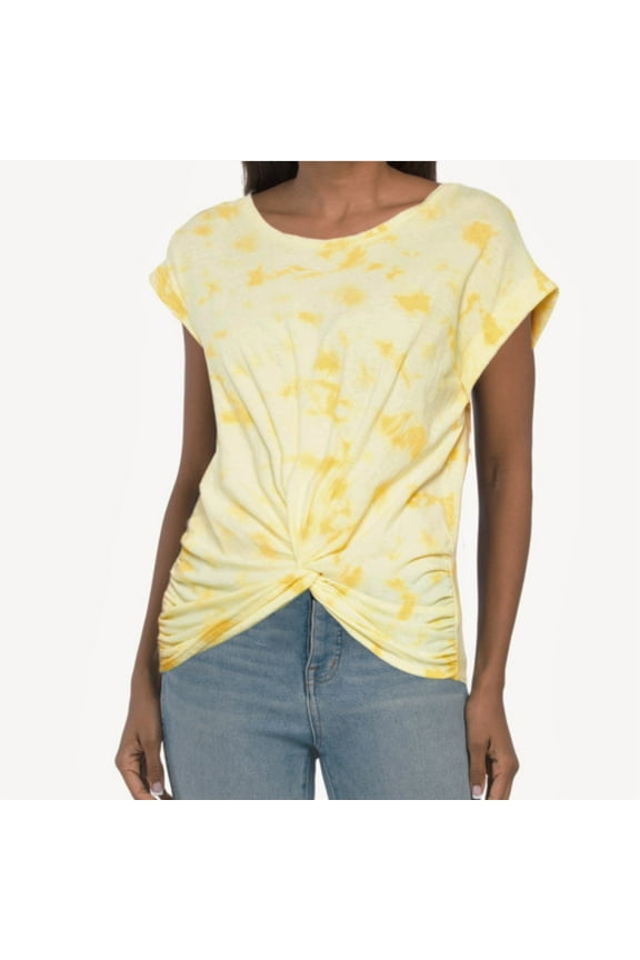 Women's Ultra Soft Lightweight Cotton Blend Tie-Dye Print Twist Front T-Shirt Top