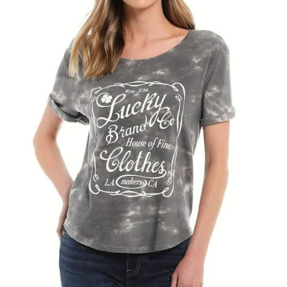 Lucky Brand Women's Ultra Soft Lightweight Cotton Tie Dye Logo Grapgic Print T-Shirt Top