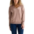 thumbnail image 1 of Lucky Brand Women's V-Neck Knit Sweater - Long Sleeve Relaxed Fit - Midweight (Small, Tan), 1 of 4
