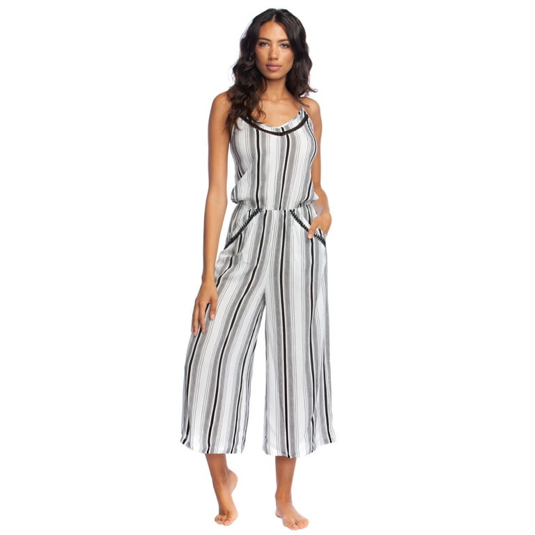 Lucky Brand Women s Venice Crop Wide Leg Jumpsuit Swim Cover Up S Black