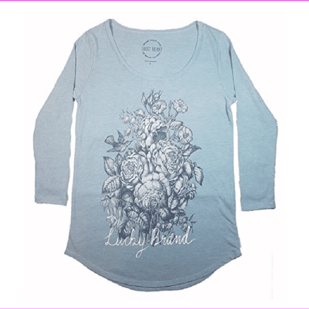 Lucky Brand Women's Long Sleeve Round Neck Printed Tee – 100% Cotton