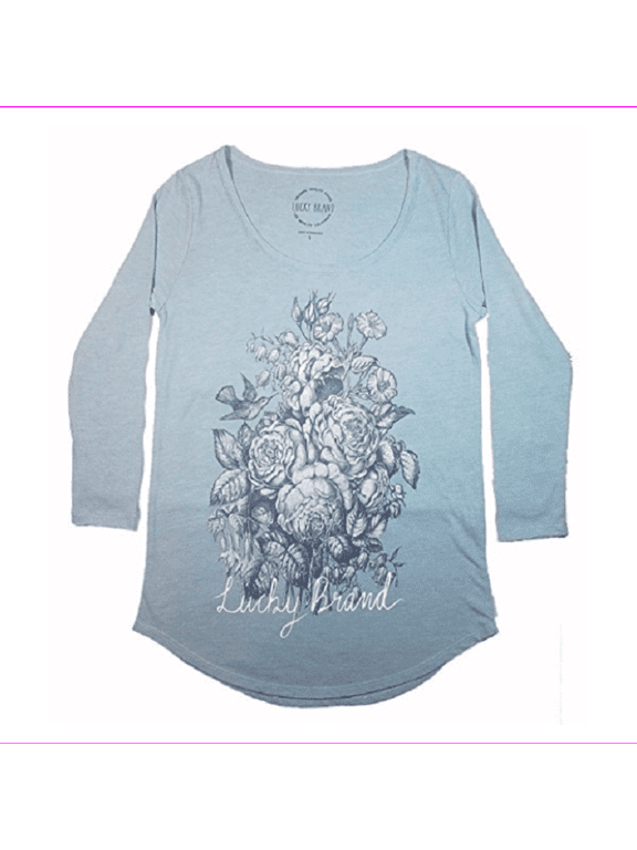 Womens 3/4 Sleeve Scoop Neck Graphic Tee Shirt , Blue Rose, Size M