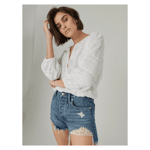 Lucky Brand Womens 3 High Rise Mom Short, Blue, 14/32