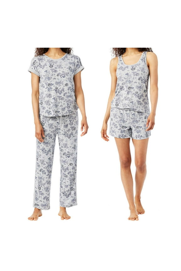 Womens 4 Piece Pajama Set,Grey,Small