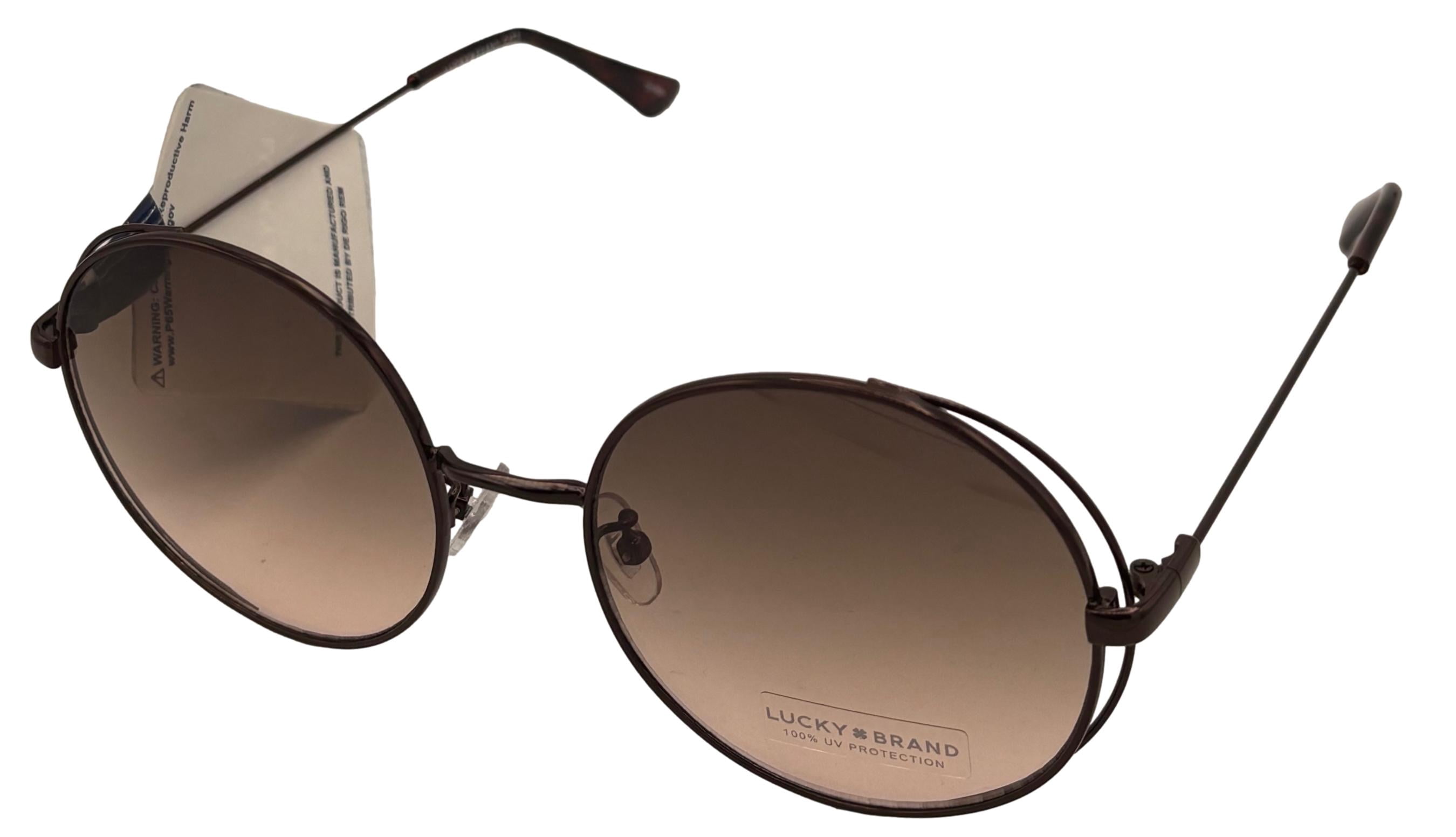 Round Metal Sunglasses with Gradient Brown Lenses and UV Protection Tahari Round Sunglasses Gold Metal & White Designer Frame  main image 3