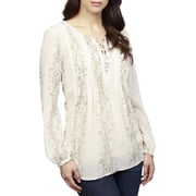 LUCKY BRAND Womens Ivory Tie Animal Print Long Sleeve V Neck Top Size S