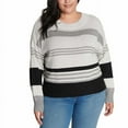 thumbnail image 1 of Lucky Brand Womens Colorblock Design Long Sleeve Sweater,White/Gray/Black,Small, 1 of 4