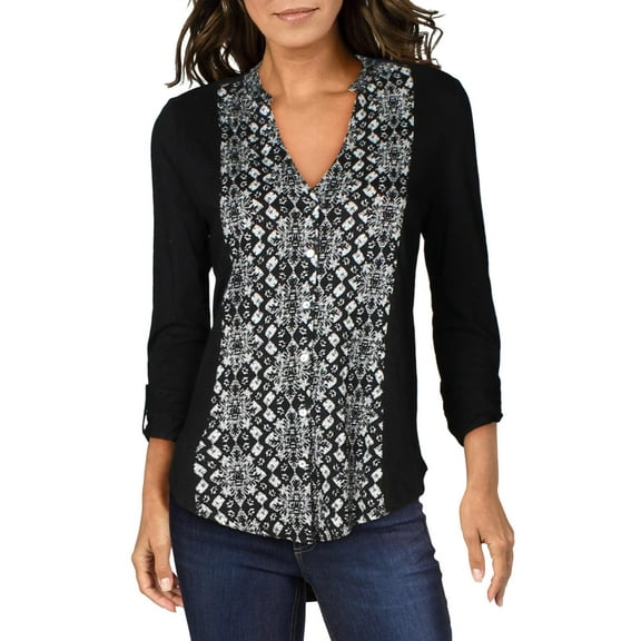 Lucky Brand Womens Cotton Printed Bib Top Black S