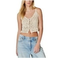 thumbnail image 1 of Lucky Brand Womens Crochet Tie Front Tank Tops, Gardenia,Small, 1 of 3