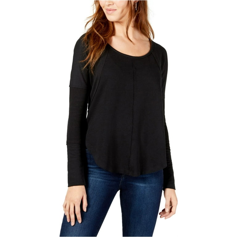 Lucky Brand Womens Exposed-Seam Thermal Basic T-Shirt, Black, X-Small