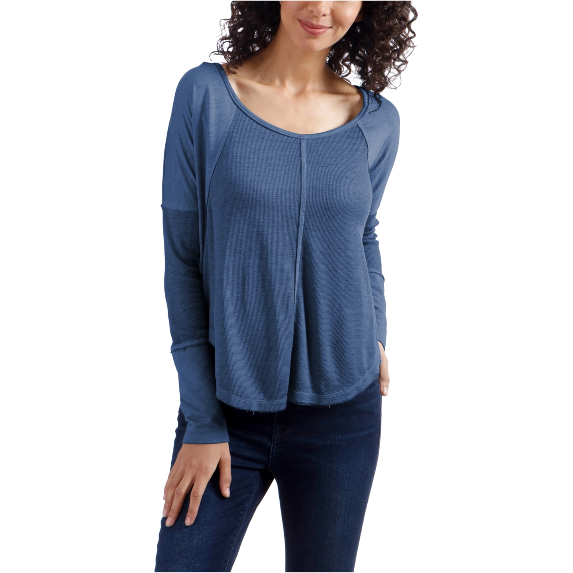 Lucky Brand Womens Exposed Seam Thermal Blouse, Blue, X-Small 